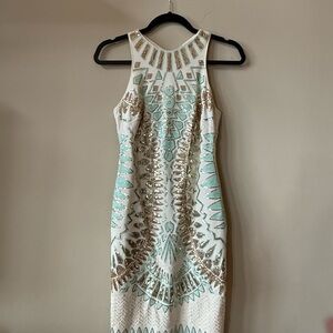 Lulu's White and Gold Sequin Embellished Mini Bodycon Dress